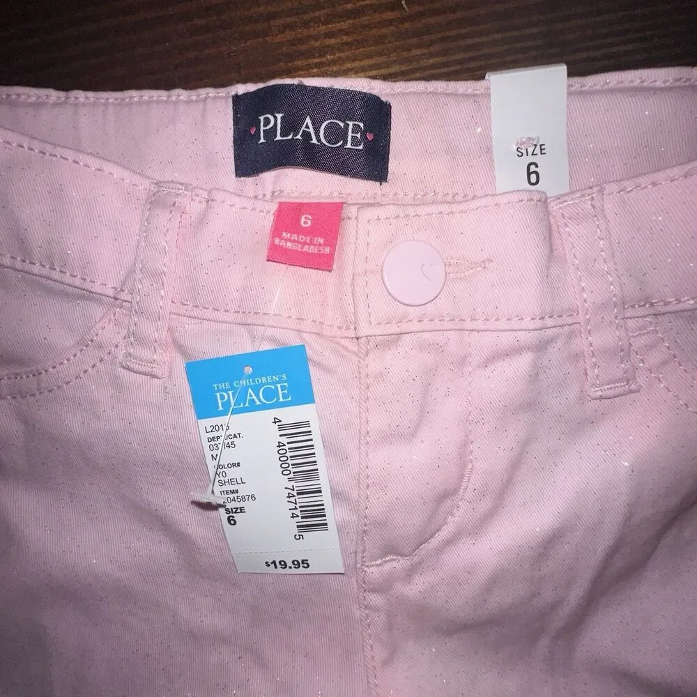 NWT Children's Place Girls Pink Sparkles Skinny Jeans Pants 6 Cotton